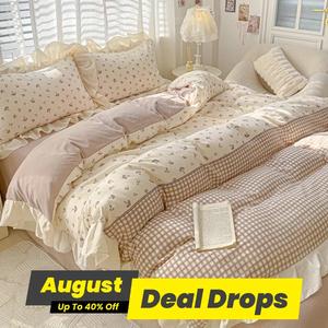 Plaid Pattern Bedding Set, 3 Counts/set Including Duvet Cover & Pillowcase without Filler, Soft Comfortable Bedding Set for Home Bedroom, Bed Sheets Sets, Decorative Bedding Set, Pleated Bedding Sets, Bed Skirt Set
