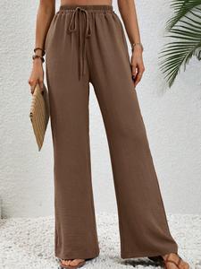 Women's Solid Color Tie Front Wide Leg Pants, Drawstring Palazzo, Casual Comfy Trousers for Daily Wear, Ladies Bottoms for All Seasons