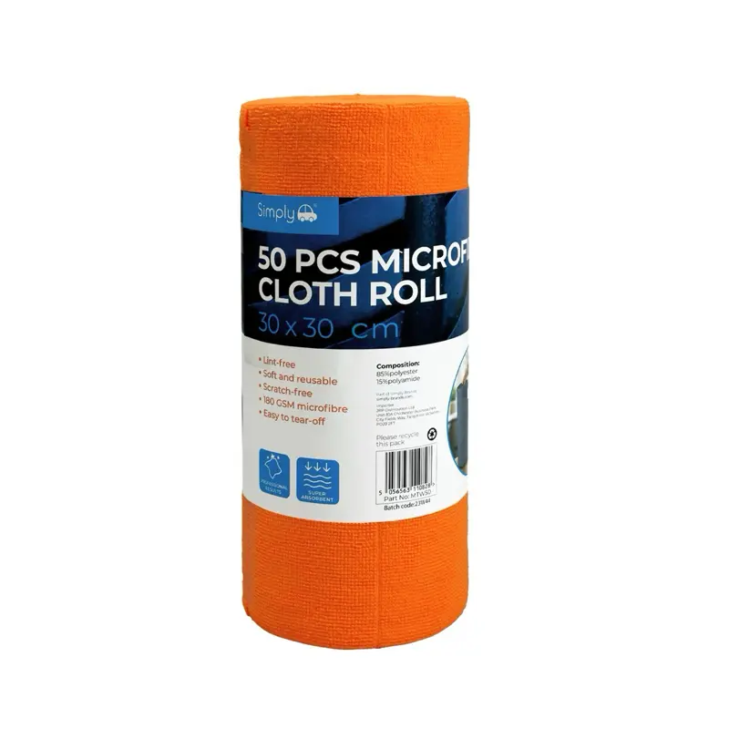 50 Mega Roll Pack of Microfibre Cloths - Lint Free - Easy Tear Off -Super Absorbent 180GSM - Soft and Reusable Washable Towels Wipe for Home, Car Cleaning, Kitchen - 1 Roll Only (Colour is Random) 1