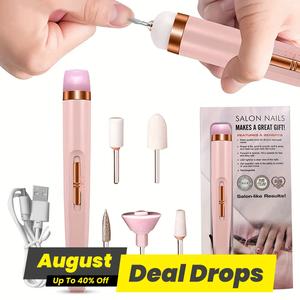 Electric Nail Drill, 1 Set Professional Usb Nail Drill Machine for Gel, Acrylic Nails with Drill Bits, Cordless File Set, Hand Foot Care Tool for Nail Grind Trim Polish, Salon Gifts for Girlfriend, Nail Tech Supplies, Nail Manicure Kit, Nail Art Tools