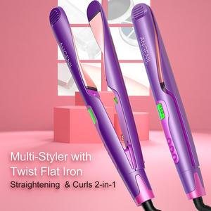 Electric Heated Hair Straightener, Hair Curler, LCD Display Temperature Control Hair Straightening Comb with Hair Clips Glove & Silicone Pouch for Home & Travel