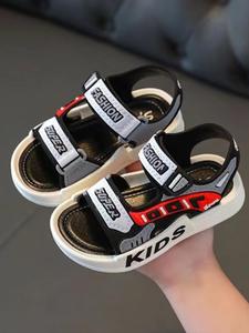 Letter Print Velcro Lightweight Sandals, Casual Soft Sole Non-slip Sandals for Summer Vacation, Breathable Comfortable Sandals for Boys Daily Wear