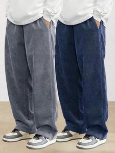 Men's Solid Corduroy Pants, Casual Comfy Loose Fit Straight Leg Trousers for Fall & Winter, Men's Bottoms for Daily Wear