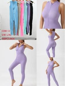 Findfashion Ladies Half Zip Ribbed Sleeveless Activewear All In One Jumpsuit Gymset