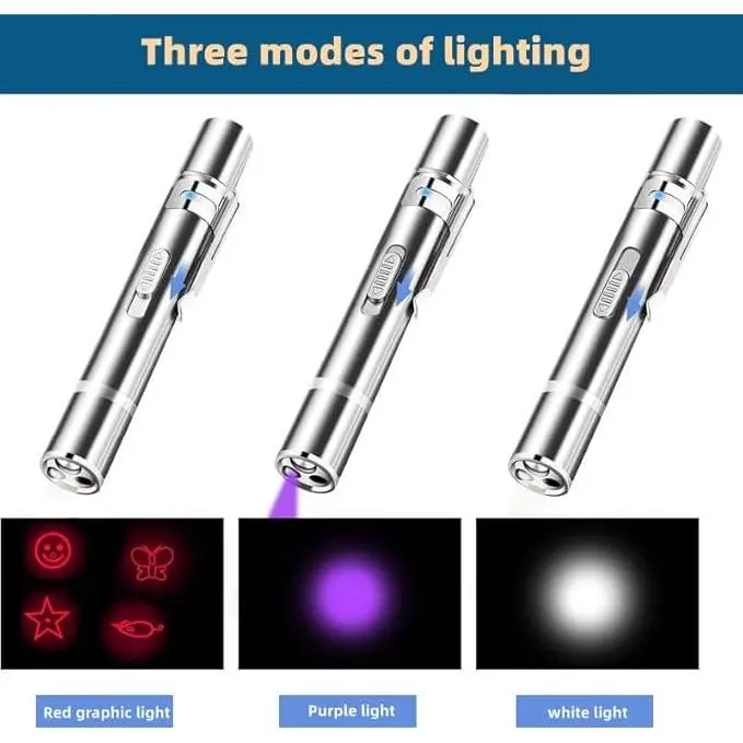 Cat Toys, Interactive Toys for Cats, Cat Dog Red Pointer Light Toy, 7 in 1 LED Cat Light Pen,USB Rechargeable, Pet Scratching Practice Chase Training Tool 2