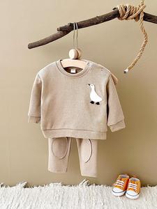 Baby's Animal Patched Sweatshirt & Solid Color Pants Two-piece Set, Casual Soft Comfy Long Sleeve Pullover & Trousers for Daily Wear, Infant Toddler Kids Spring & Fall Clothes