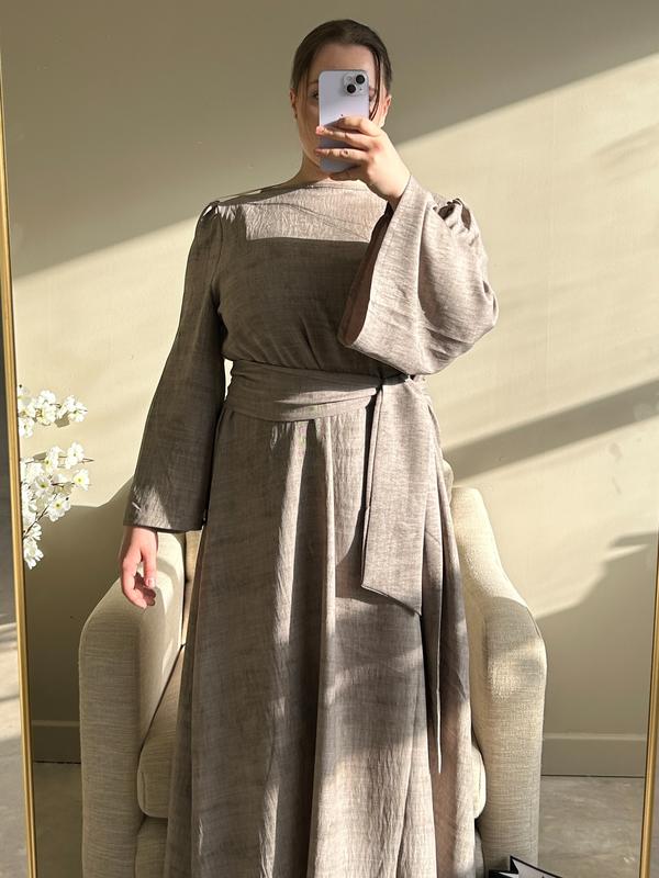 BERBISH marble print  dress with belt Womenswear Long Sleeve Summer spring dress Breathable Comfortable Fits Fashion 6