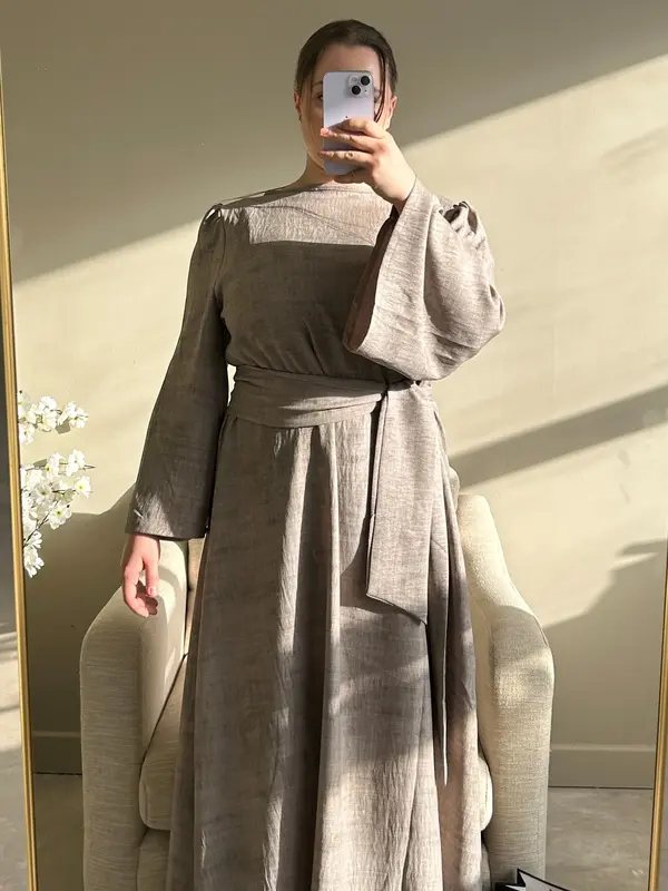 BERBISH marble print  dress with belt Womenswear Long Sleeve Summer spring dress Breathable Comfortable Fits Fashion 6