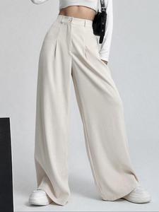 Women's Solid Button High Waist Wide Leg Pants, Casual Comfy Trousers for Daily Wear, Ladies Bottoms for Fall & Winter, Wide Legged Pants