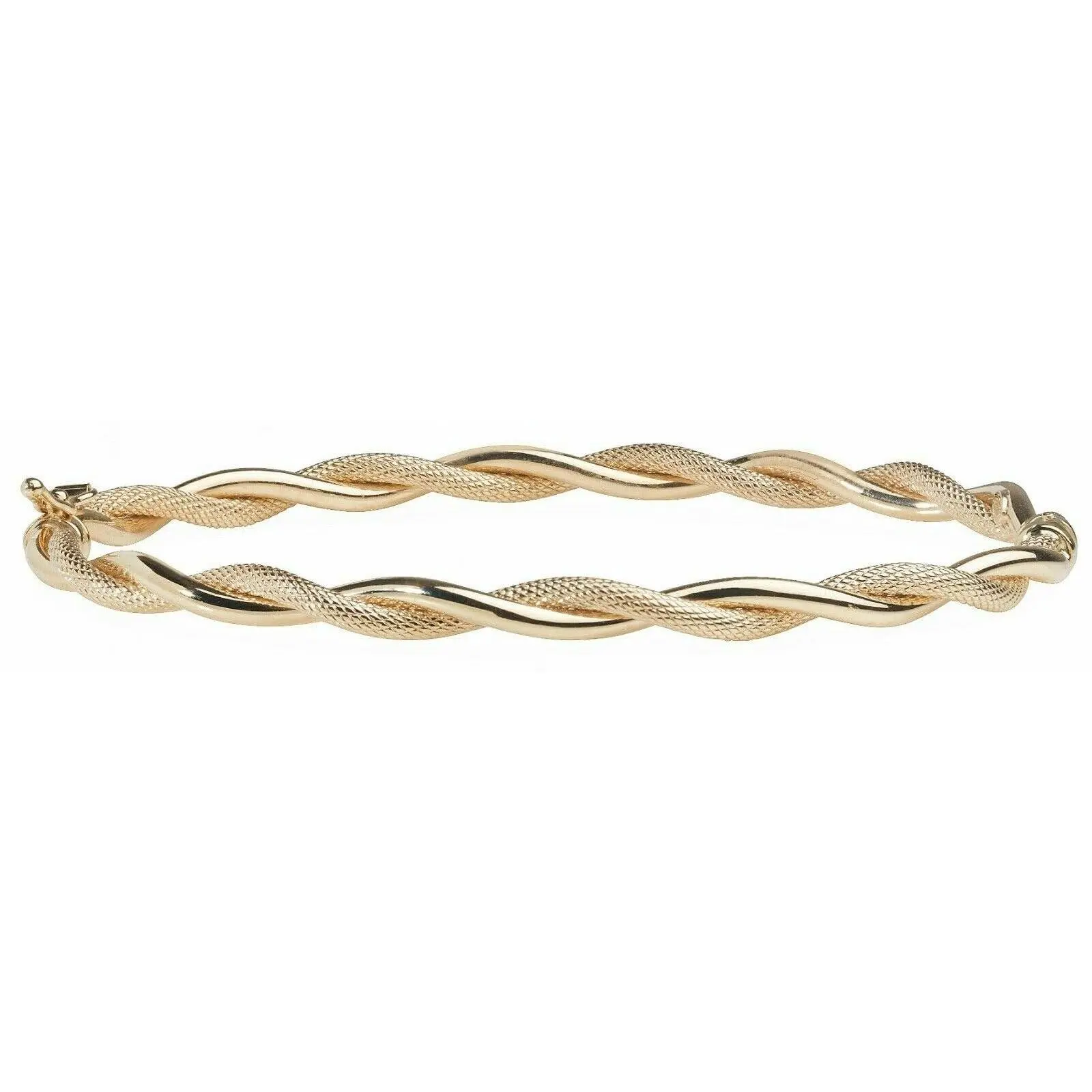 Yellow Gold Twist Bangle Ladies Hallmarked Hinged British Made Womens Bracelet