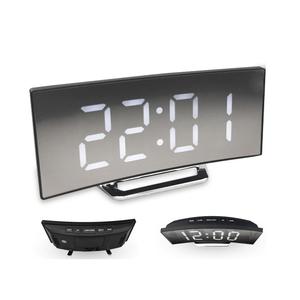 Digital Alarm Clock, 1 Count Modern Curved Design LED Alarm Clock, USB Powered Bedside Clock with Temperature And Humidity Display, Gadgets for The Home, Home Decorations, Desk Gadgets, Room Decor