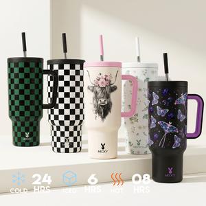 【Limited Edition】 Meoky Five Layer Stainless Steel Leak Proof Portable Vacuum Insulated Bottle, Non Slip Base, Cold And Heat Insulation, Silent, Reusable Straw And Handle, Suitable For Car Cup Holders, Office, Travel Essentials