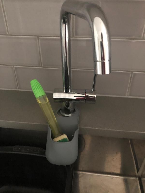 Kitchen Sponge Holder with Tap Hook, Silicone, Grey, 4 x 10 x 19.5 cm 3
