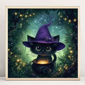 Cat Witch Pattern DIY Diamond Arts Colorful Painting Kit without Frame, DIY 5D Diamond Arts Colorful Painting Kit, Wall Art Decor for Home