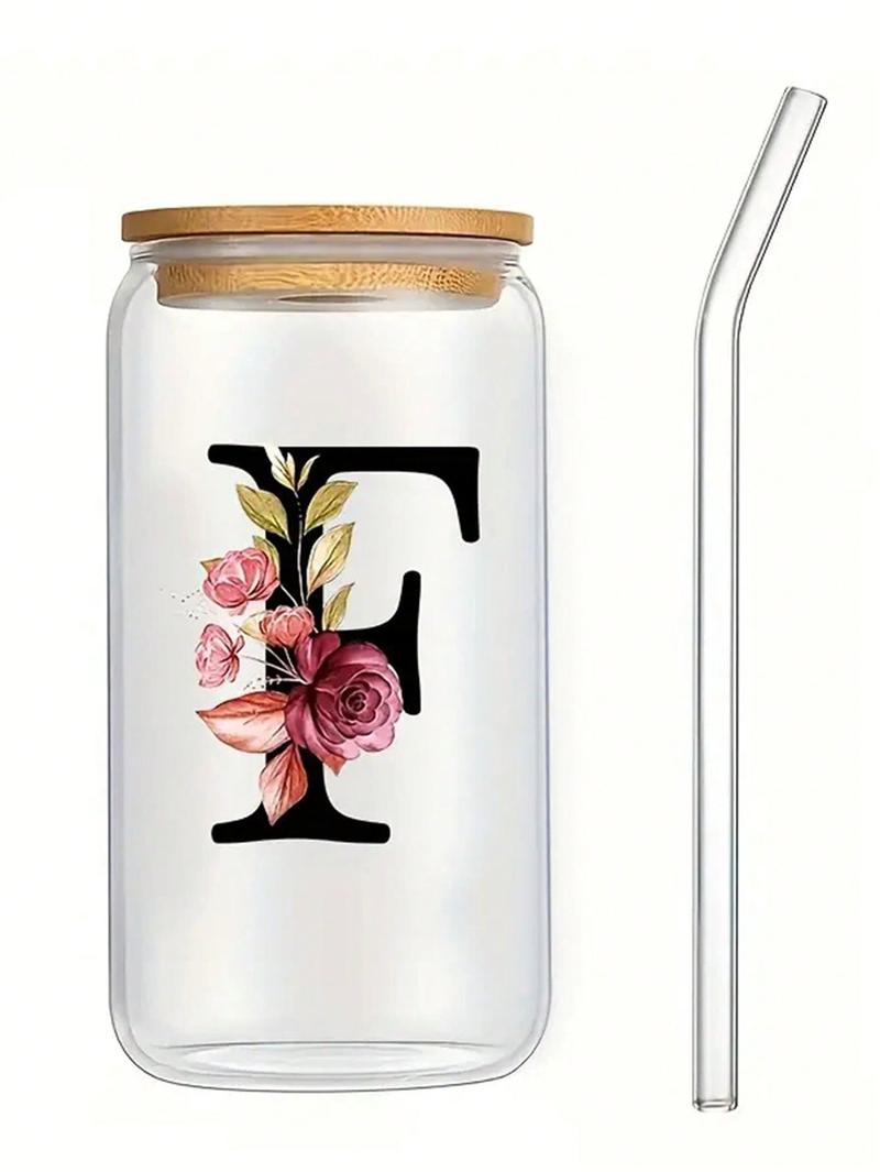 Product Introduction of Letter Printed Glass Cup with Straw & Lid - 480ml - Simple and Beautiful - Transparent - Flat Bottom - Hot Drinks - Home or Coffee Shop Use - Drinkware 15