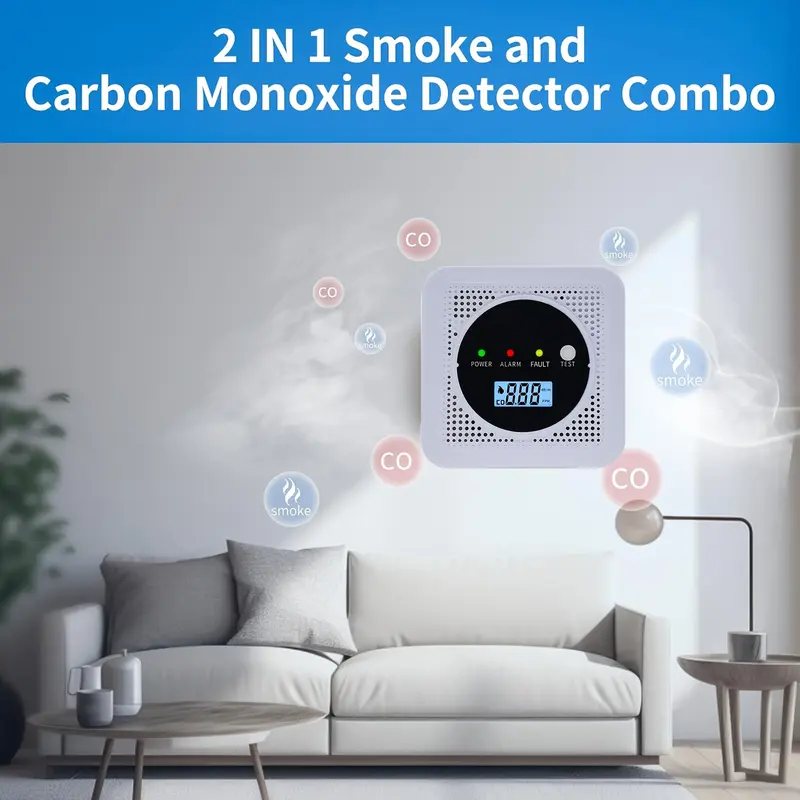 2-in-1 Carbon Monoxide and Smoke Detector | LED Indicators for CO & Smoke Alarm | Suitable for Home and Kitchen Safety | Sleek White Design with Easy-to-Read Display, Smoke Alarms for Home 5