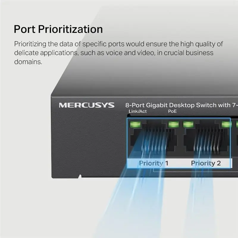 8-Port Gigabit Desktop Switch with 7-Port PoE+, PoE Power Budget 65W, compatible with 802.3af/at PDs, Power management, metal case, Plug & Play, No Configuration Required (MS108GP) 1