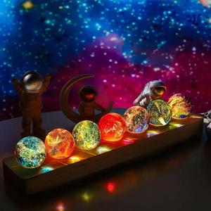Colorful Glass Ball Ornament, 1/7 Counts/set USB Charging Night Light with LED Base, Home Decoration, Gift for Astronomy Lovers, Birthday Gift，Christmas decorations