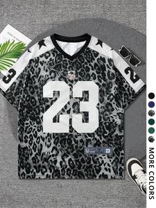 Men's Leopard Print V Neck Short Sleeve Graphic Tee, Regular Fit Casual Fashion T-shirt for Daily Wear, Men's Top for All Seasons, Tropical