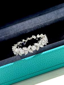 S925 Sterling Silver Four Leaf Horse Eye Splicing Zircon Ring, 1 Count Fashion Light Luxury Ring for Women, Fine Jewelry Gift for Family, Girlfriend, Elders