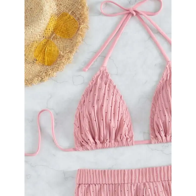 Feminine lace-up textured two-piece bikini 6