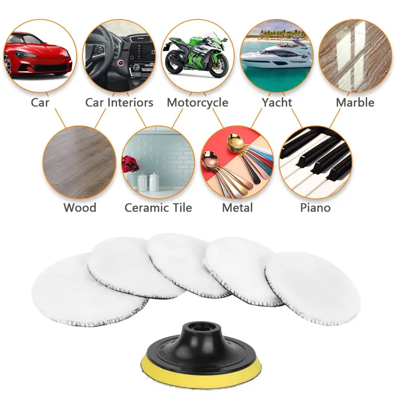 Car Polishing Pads for Drill, 8 Pack Professional Wool Polishing Pads, Car Buffer Polisher Kit with M10 Drill Adapter and Hex Shank Bit Adapter, for Car Furniture Polishing Waxing (100mm) 3