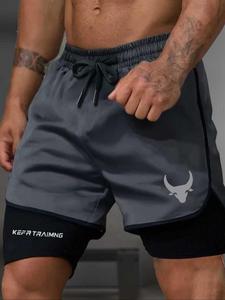 Men's Regular Fit 2 in 1 Printed Quick Drying Breathable Training Shorts, Casual Comfy Breathable Shorts for Beach Workout, Men's Bottoms for All Seasons, Breathable Fitness Shorts