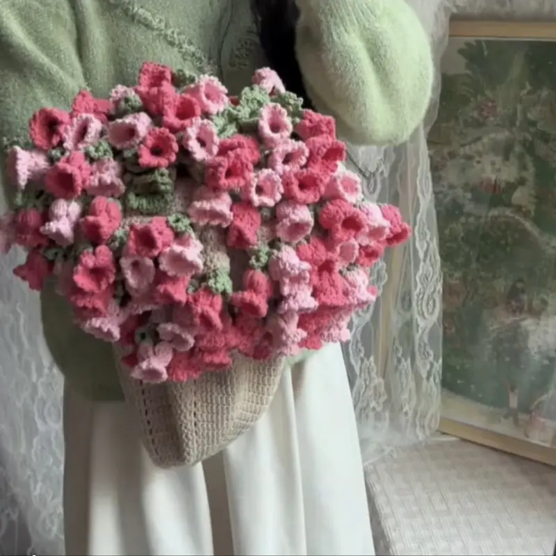 70cm Rose Lily of the Valley Flower Blanket Kit Crochet Gift for Girlfriend Boyfriend Handmade 6