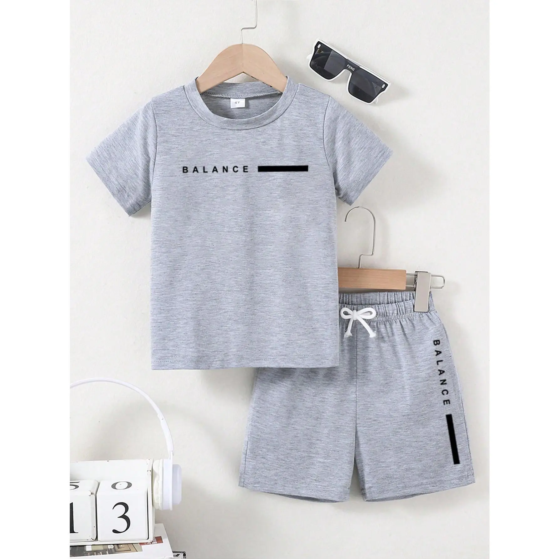Young Boy Summer Casual Letter Printed Short Sleeve T-Shirt And Shorts Set