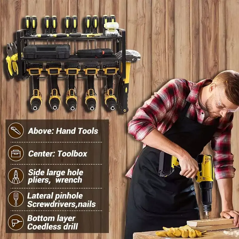 Heavy Duty Power Tool Organizer Drill Holder Wall Mount Power Tool Storage Rack 7