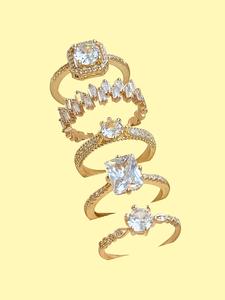 Women's Elegant Artificial Zircon Inlaid Ring Set, Exquisite Trendy Unique Rings Set, Fashionable Jewelry for Women As Engagement & Wedding Anniversary Gift