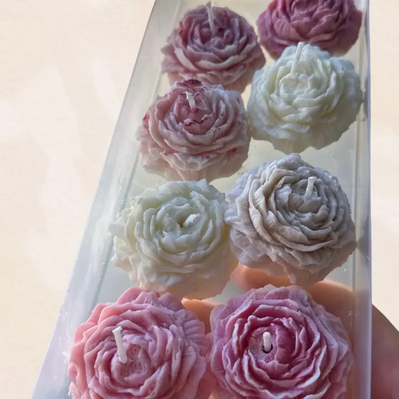 Set of 8 Peony Flower Scented Candles - Emboquet Decor Ornaments Wedding Anniversary Gift 1