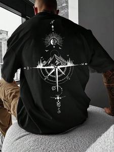 Men's Galaxy Print Drop Shoulder Tee, Regular Fit Casual Half Sleeve Round Neck T-shirt for Summer, Summer Outfits 2024, Men's Clothing for Daily Wear