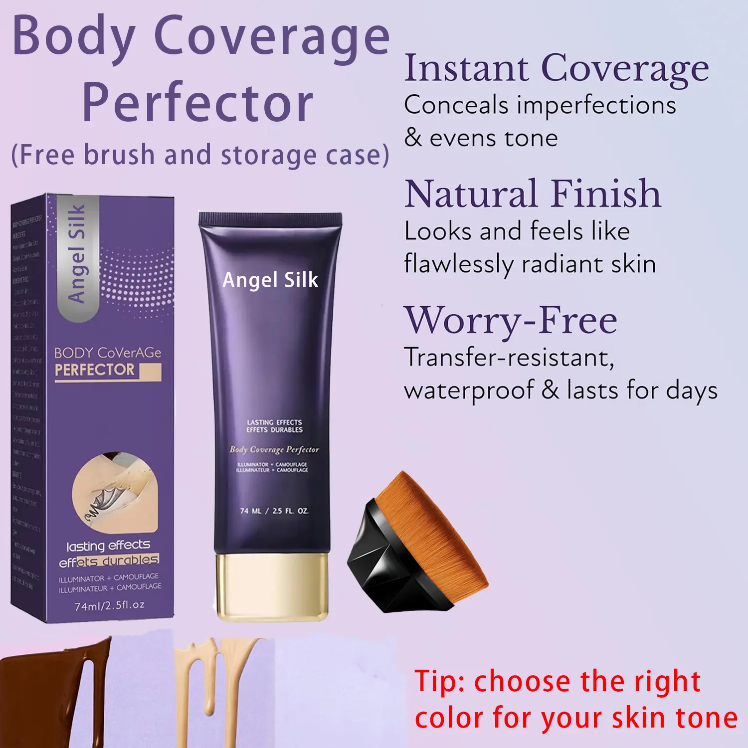 [Angel Silk] Beauty Body Coverage Perfector – Waterproof Leg & Body Makeup (Ivory, Natural, Wheat, Dark Brown)