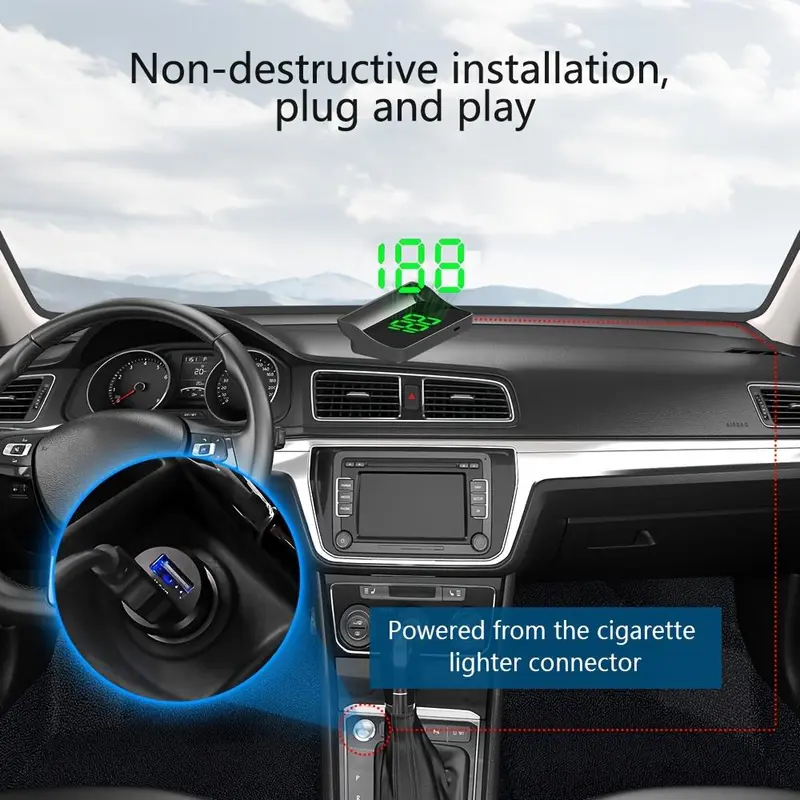 Universal Car HUD Head-Up Display, GPS Speedometer Digital, Speed Display Windshield Projector KPH/KMH, Auto Vehicle Motorcycle Tractor Golf Cart Truck Motorhome 3