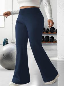 【Plus Size】 Solid Color Flare Leggings, Casual Comfy High Waist Bell Bottom Trousers for Daily Wear, Women's Bottoms for Summer