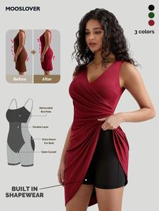 Mooslover UK Flattering V Neck Sleeveless Wrap Dress with Built-in Shapewear Work Business Party Date Bodycon Pencil Sheath Dress Comfort Formal Womenswear Workwear Basic Vneck
