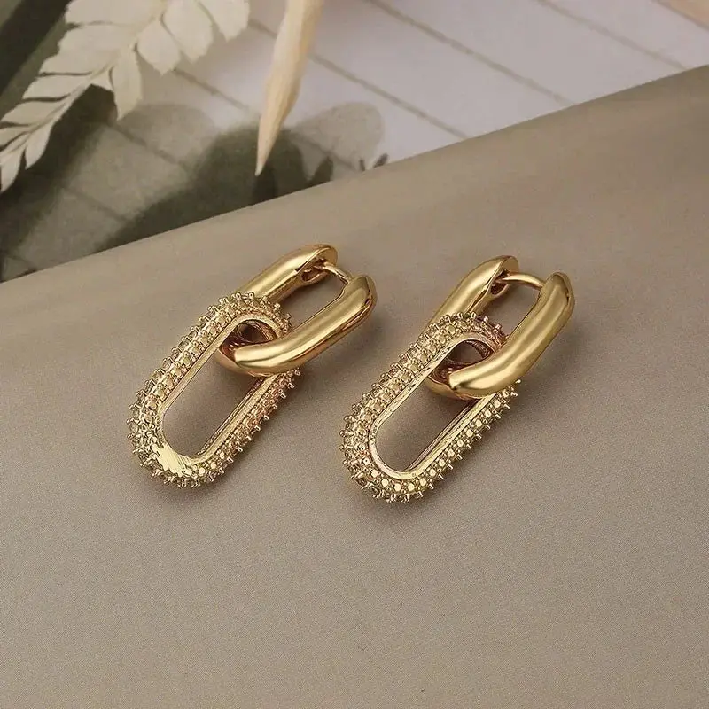 Retro Double Hoop Earrings – Gold Geometric Drop Style for Women & Girls 1