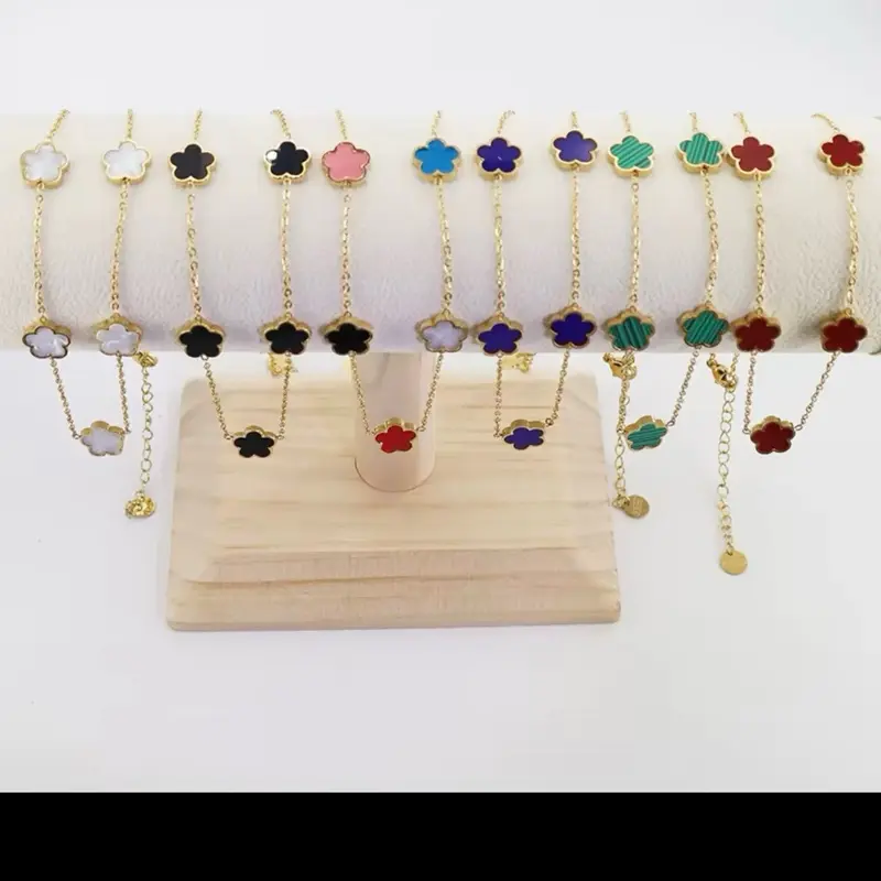 Fashion Shell Clovers Five Leaf Flower Necklace Stainless Steel Five Leaf Luck Clover Jewelry in Various Colors 1