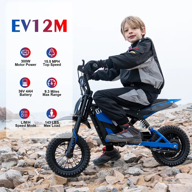 Evercross EV12M 12" Tire Electric Motorcycle 250W 36V 4AH Kids E-Dirt Bike 15km 5