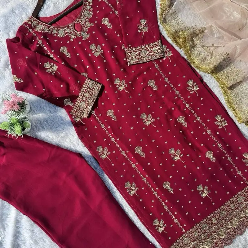Sahiba Red Luxury Readymade Salwar Kameez with Peach Gold Dupatta – Elegant Eid, Wedding, Festive & Sangeet Wear outfit indian plus clothes summer modest Traditional Asian Elegance Comfort Womenswear 4