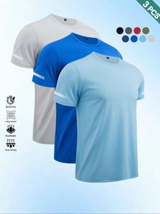 Men's Solid Color Round Neck Sports Tee, Breathable Quick Drying Crew Neck T-Shirt, Casual Comfy Top for Gym Workout Running