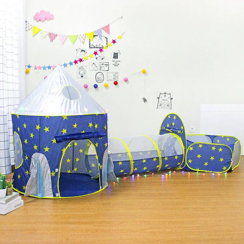 Kids 3 In 1 Play Tent Crawl Tunnel Pop Up Ball Pit Playhouse Toddler Toy Room 6