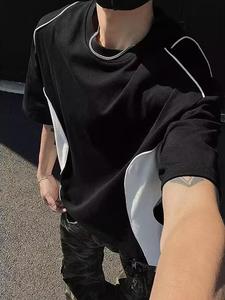 Men's Contrast Trim Short Sleeve Tee, Loose Casual Crew Neck T-Shirt for Summer, Fashion Men's Top for Daily Wear, Tropical