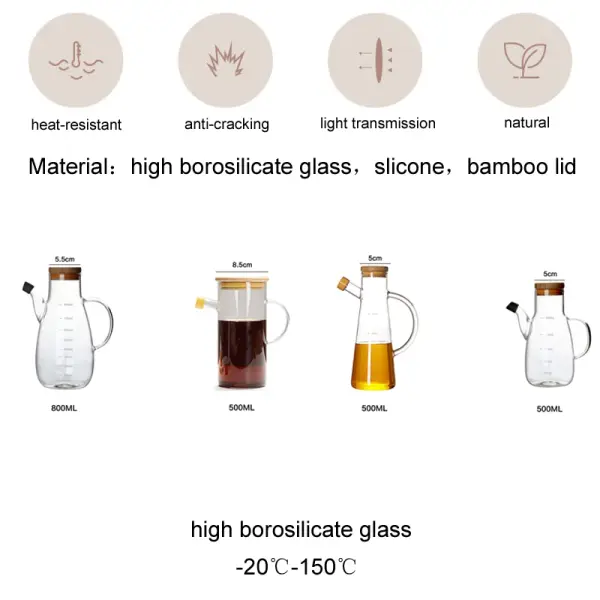 Eco-Friendly Glass Oil Bottle with Handle - Durable Kitchen Container 500/800ml 4