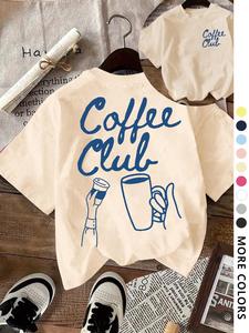 Women's Coffee Cup & Letter Print Round Neck Tee, Casual Short Sleeve Crew Neck T-shirt for Daily Wear, Ladies Clothes for All Seasons, Top