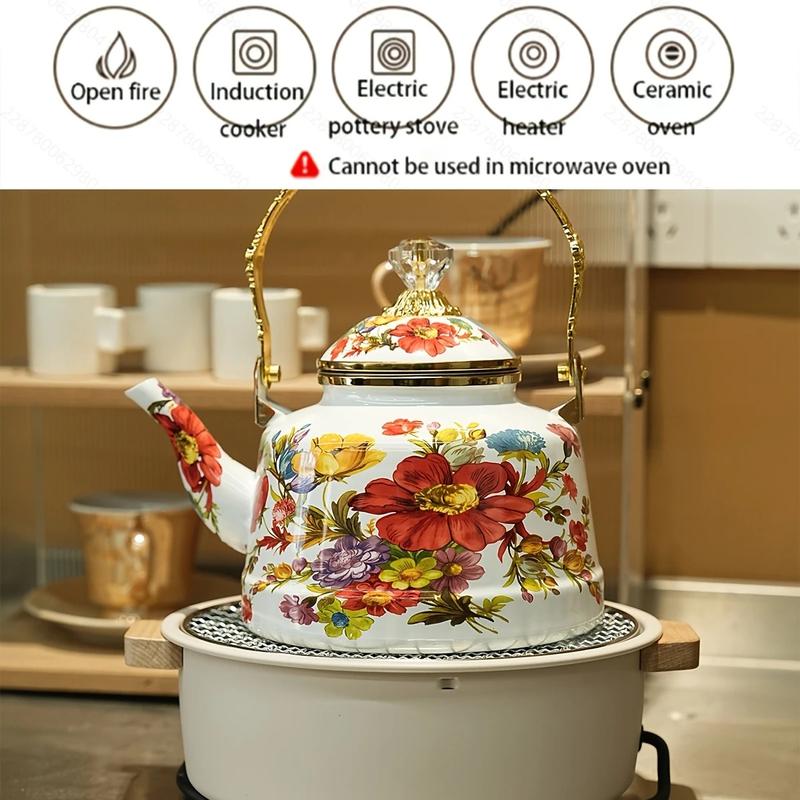 Enamel Floral Teapot 2.5L  - Kings Kitchenware - Suitable For All Stoves Tops 2