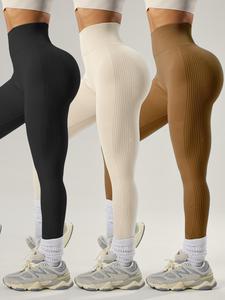 Women's Solid High Waist Sports Leggings, Summer Outfits 2024, High Stretch Seamless Skinny Pants, High Rise Tummy Control Sporty Yoga Leggings, Ladies Sportswear