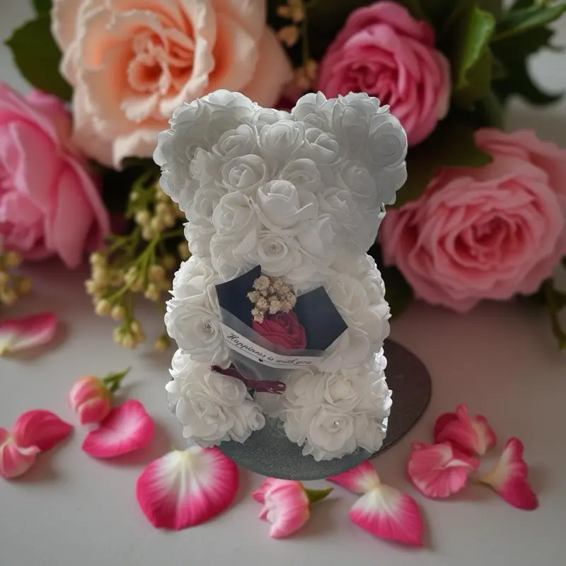 3d rose bear flower ornament,creative bear shaped artificial flower decoration, party gift for family and friends,birthday gift ideas,valentines day gift,bouquet,home Gifts 1