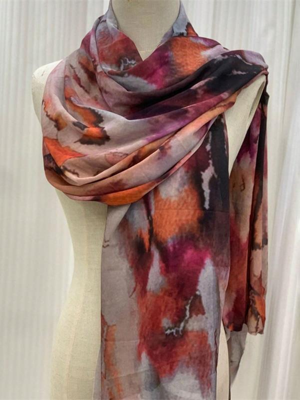 Women's Bohemian Style Watercolor Floral Print Hijab Alternative Scarf for Autumn/Winter 3